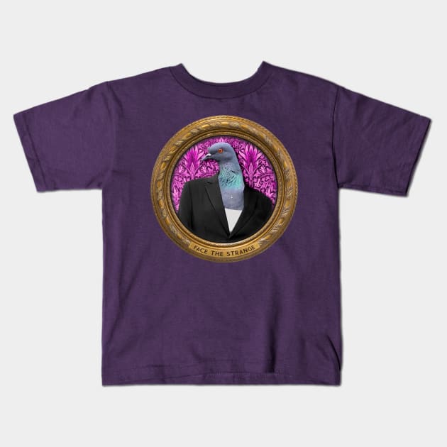 Purple Pigeon Lady in Vintage Frame Kids T-Shirt by FaceTheStrange